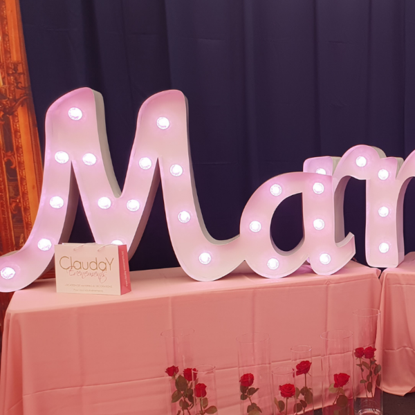 Location Grandes Lettres "Marry Me" lumineuses H 1,20 m - nouvelle génération