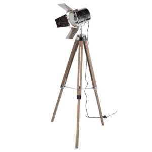 Lampadaire trépied Hollywood (en métal et bois)