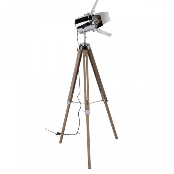 Lampadaire trépied Hollywood (en métal et bois)