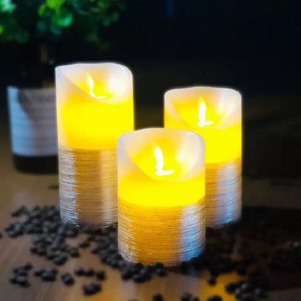 Location lot de 3 bougies leds Or en cire