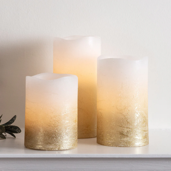 Location lot de 3 bougies leds Or en cire