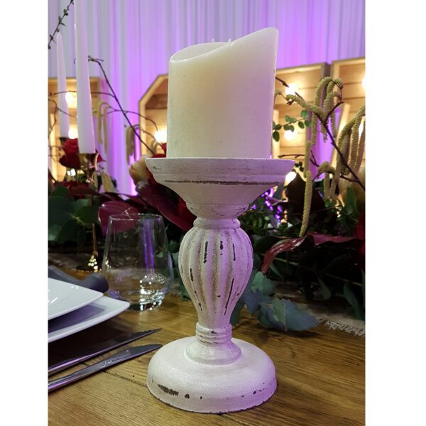 Location bougeoir en bois (blanc patiné) H17cm