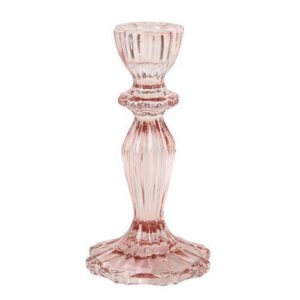 Bougeoir Salvia verre reflet rose - H 15.5 cm