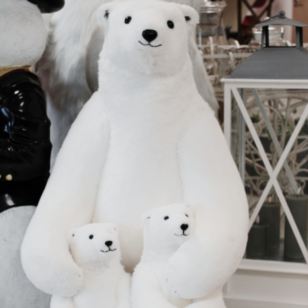 Ours polaire en famille H95cm