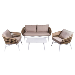 Salon lounge CHILLY Beige :  1 canapé 2 places + 2 fauteuils + 1 table basse