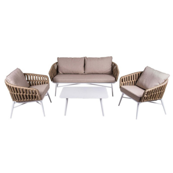 Salon lounge CHILLY Beige :  1 canapé 2 places + 2 fauteuils + 1 table basse