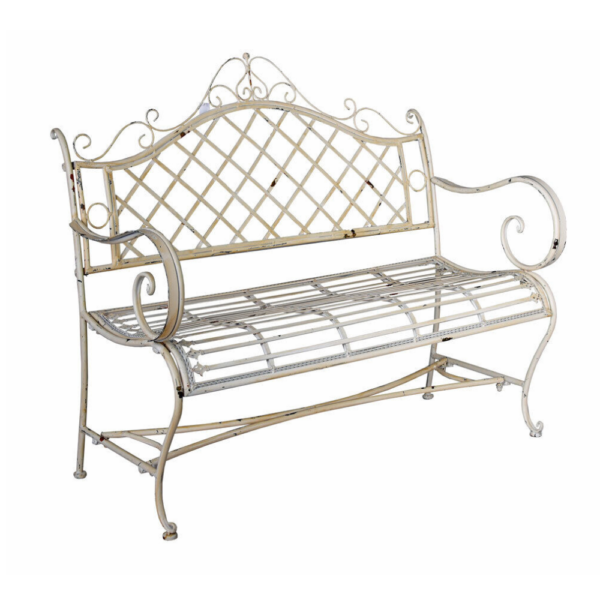 Banc "ROMANCE " en fer forgé blanc