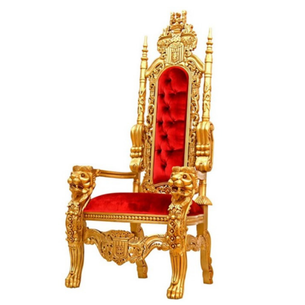 NOEL Trône rouge et or à tête de lion - H 1,80 m
