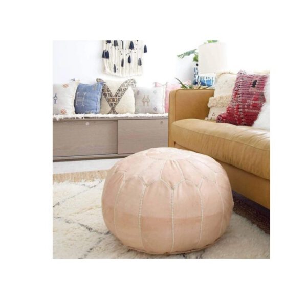Location pouf marocain en cuir - beige naturel