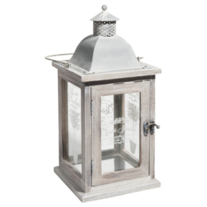 Location Lanterne en bois blanchi H 36 cm