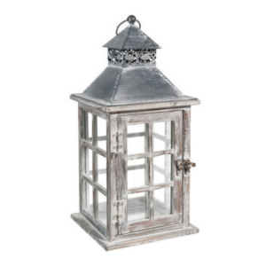 Location lanterne en bois vieilli H 32 cm