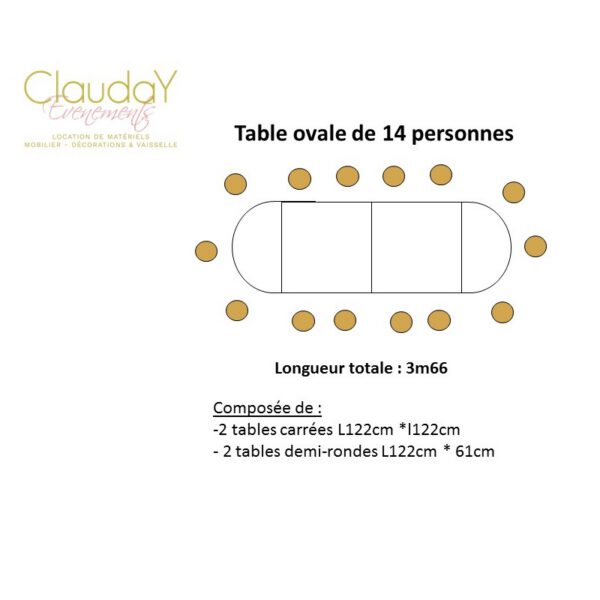 Location table ovale 14 personnes