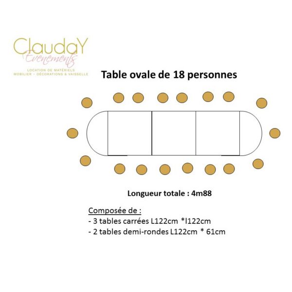 Location table ovale 18 personnes