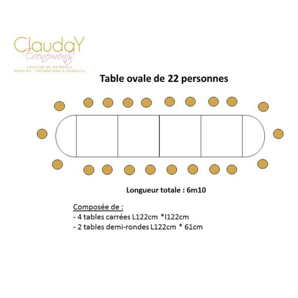 Location table ovale 22 personnes