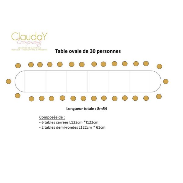 Location table ovales 30 personnes
