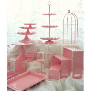 Location lot de 8 supports à gâteaux rose