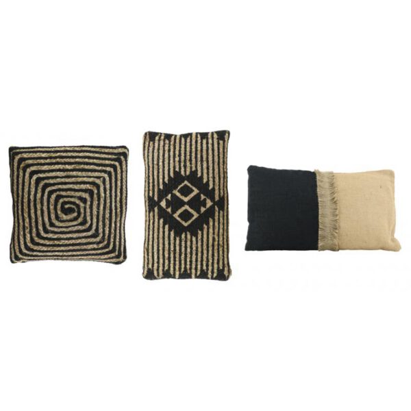 Location coussin jute & coton Noir -Motifs ethniques 30*50cm