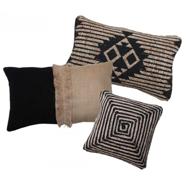 Location coussin jute & coton Noir -Motifs ethniques 30*50cm