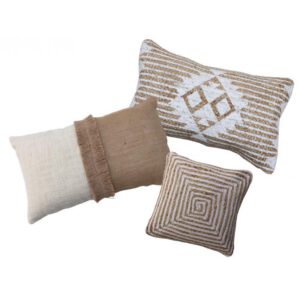 Location coussin jute & coton Blanc -Motifs ethniques 30*50cm