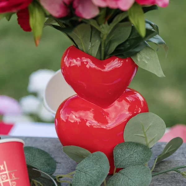 Vase Double Coeur rouge (12x17x6,7cm)