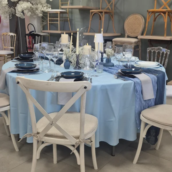 Nappe ronde en tissus D290cm - BLEU CIEL