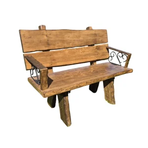 Banc en bois -ALSACIEN avec accoudoirs en fer forgé (2 places)