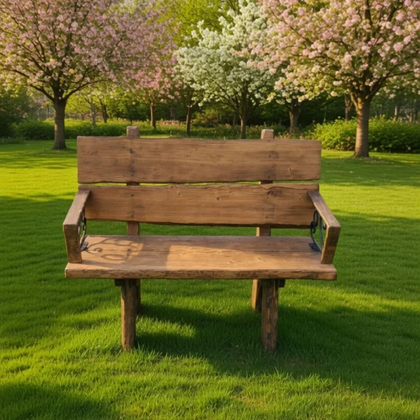 Banc en bois -ALSACIEN avec accoudoirs en fer forgé (2 places)